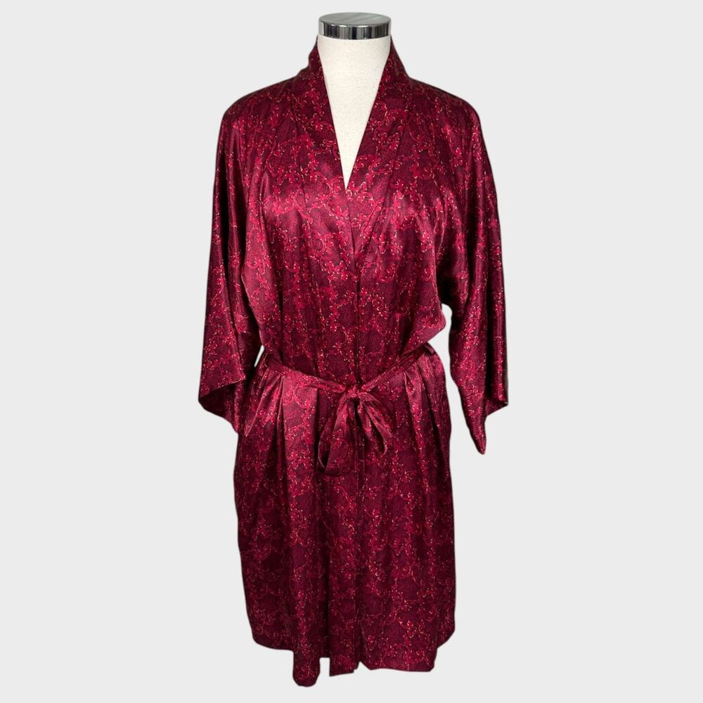 Sophia by Delicates Medium Raspberry Pink Floral Robe Polyester Pockets